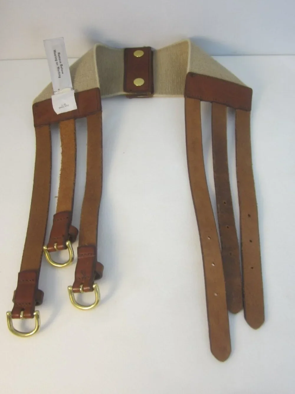 J Crew Women S Brown Leather Stretch Belt Triple Buckle Wide Gold Buckle USA - Picture 10 of 10